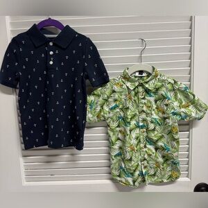 Bundle of Boys NWT Old Navy Blue Polo and Green Hawaiian Style Button Down.